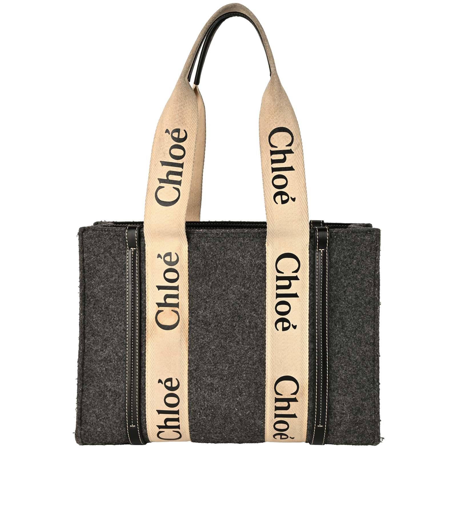 Medium Woody Tote Bag, &pound;495, Handbags, Cream/Grey, Felt, Back view